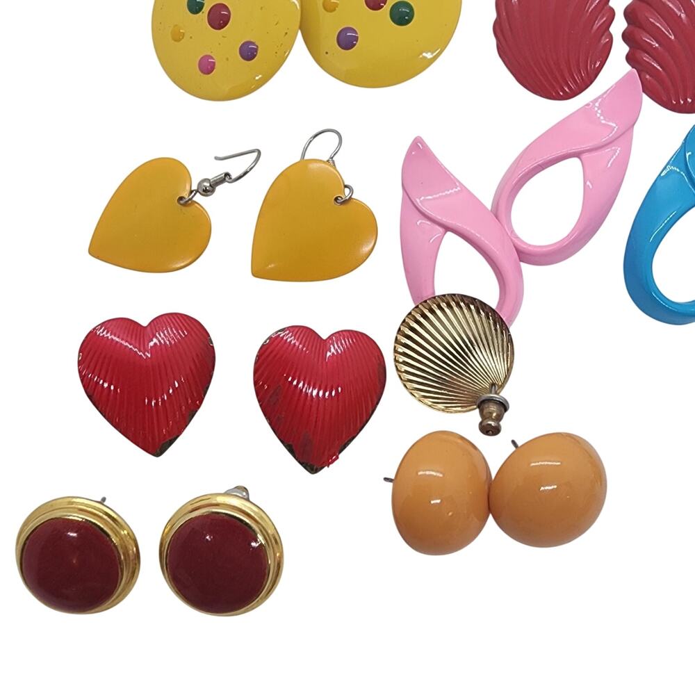 Vintage 1980s Pierced Earrings Lot 25 Pairs Colorful Statement Costume Jewelry - Picture 11 of 14